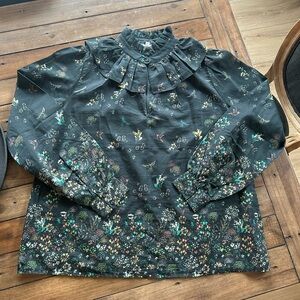 Secret Mission Fairytale Ruffled Silk Cotton Floral Blouse M